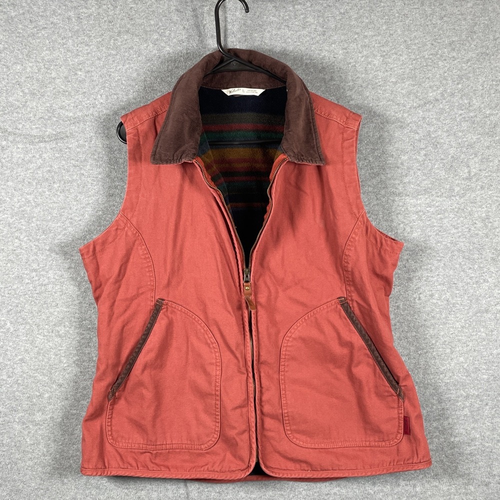 Woolrich Vest Womens XL Orange Cotton Canvas Fleece Lined Barn Outdoor Full Zip